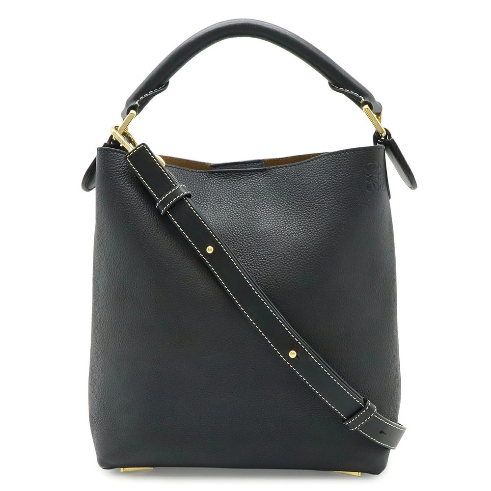 Loewe Anagram T Bucket 2way Shoulder Bag Leather Black Navy Blue